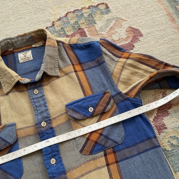 LVC Short Horn Flannel Shirt Levi's Vintage Clothing Blue Plaid Small Cotton - Picture 6 of 8